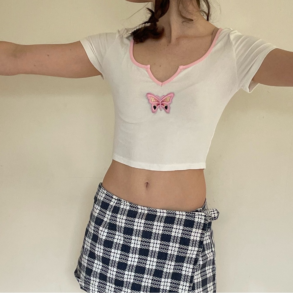 Butterfly baby tee pink and white